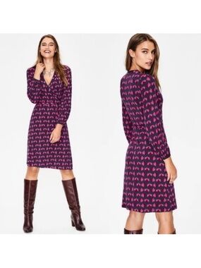 Boden Elodie Long Sleeve Full Wrap Dress Pink Blue Geometric Pattern  6 Petite